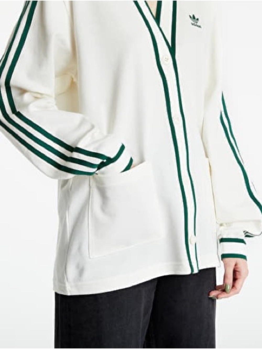 Adidas original tennis luxe pro white prep green stripe pique button cardigan - Picture 4 of 10
